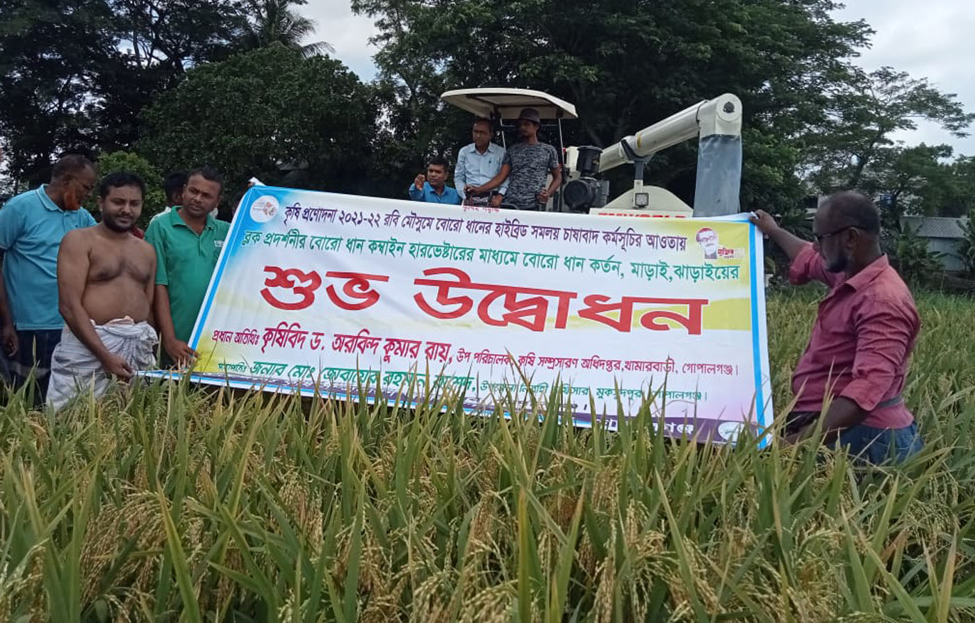 মুকসুদপুরে কম্বাইন হারভেষ্টারের মাধ্যমে ধান কর্তণ
