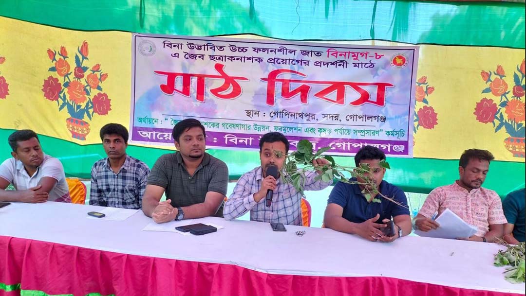 গোপালগঞ্জে বিনামুগ-৮ এ জৈব ছত্রাক নাশক প্রয়োগে মাঠ দিবস