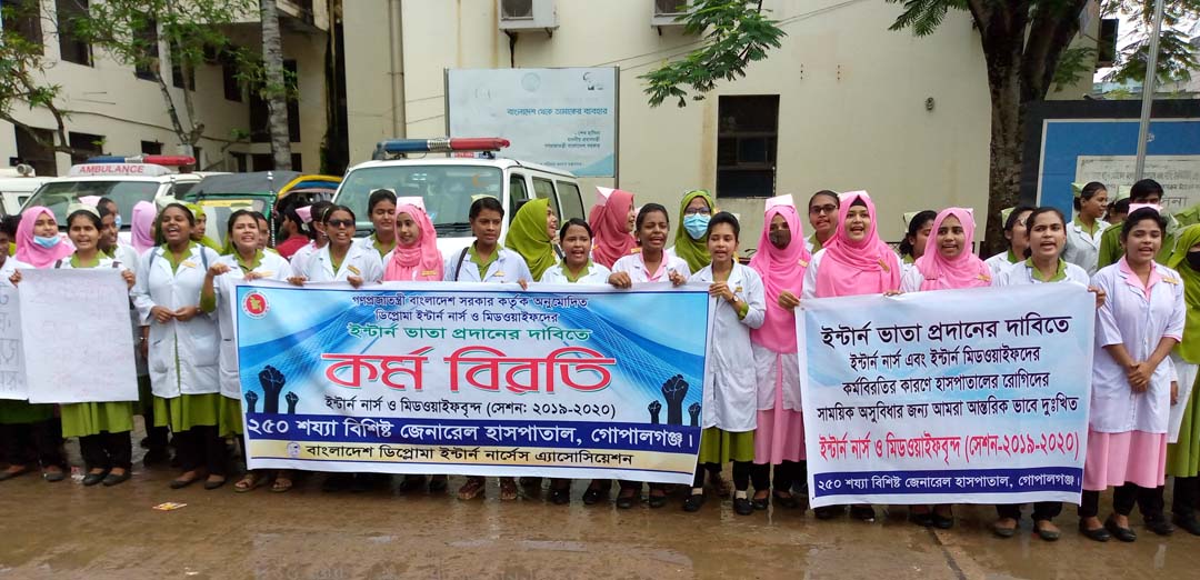 ভাতার দাবিতে ডিপ্লোমা ইন্টার্ন নার্সদের কর্মবিরতি ও মানববন্ধন